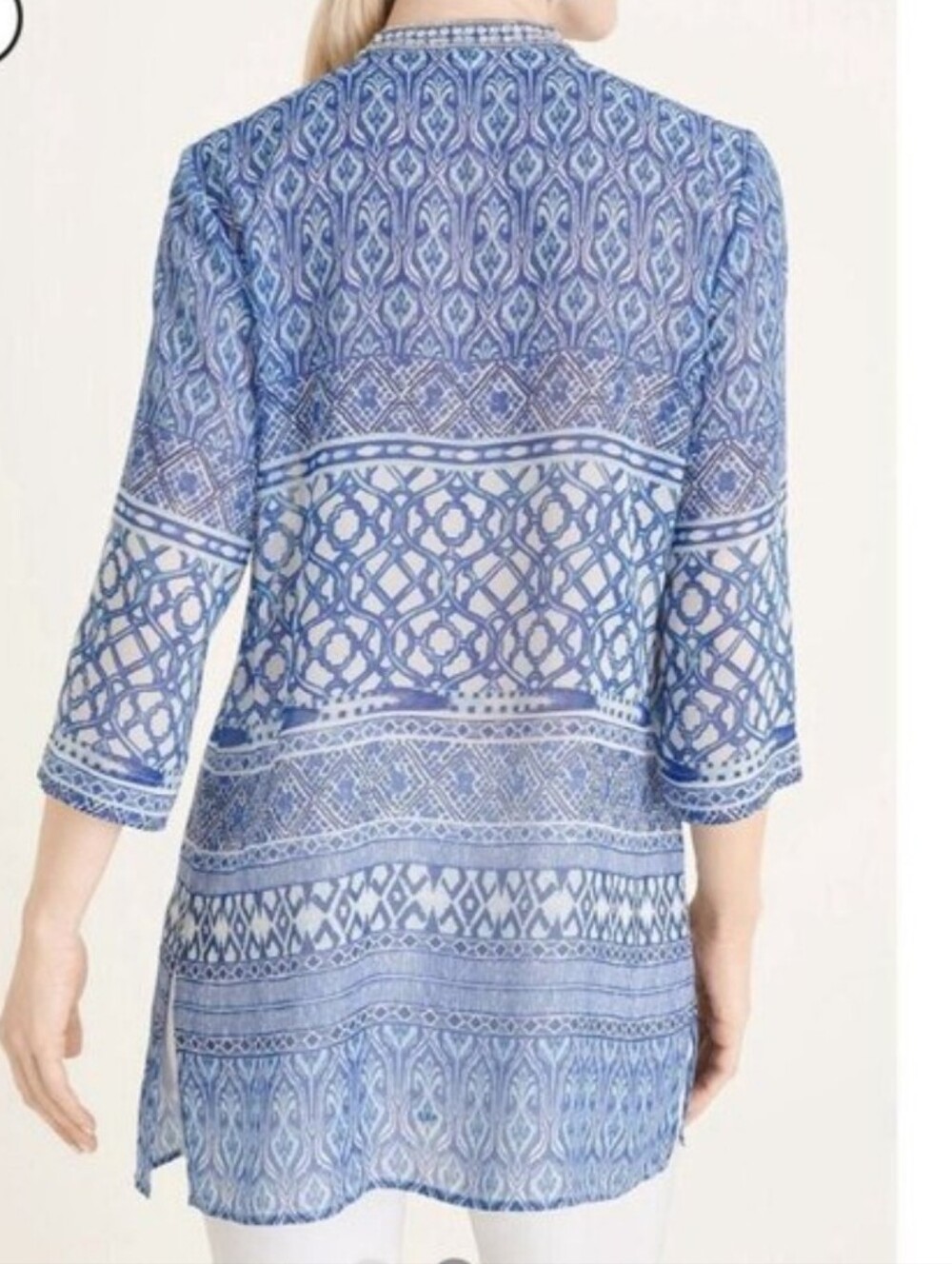 Chico's Blue Seaside Chiffon Embellished Tunic Size 2 Women's 12-14 - Picture 8 of 12